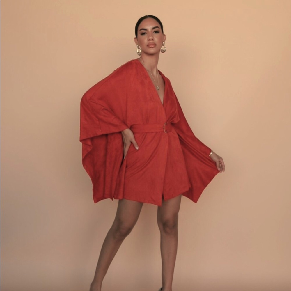 RED CLAY SUEDE BELTED CAPE